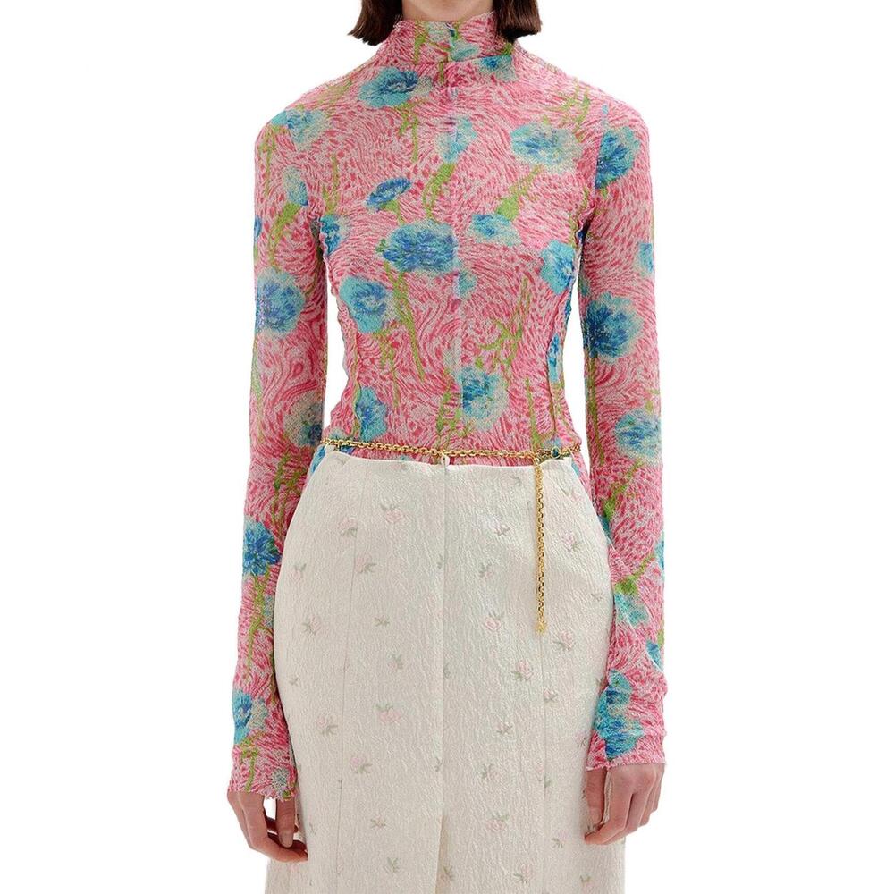 NEW EENK sol floral print mockneck top in pink multi